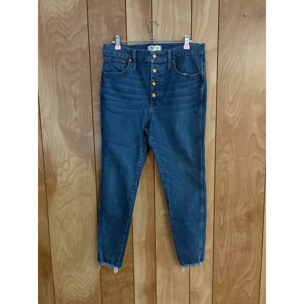 Madewell 10 High-Rise Skinny Jeans Blue Button Fly Raw Hem 31P Womens